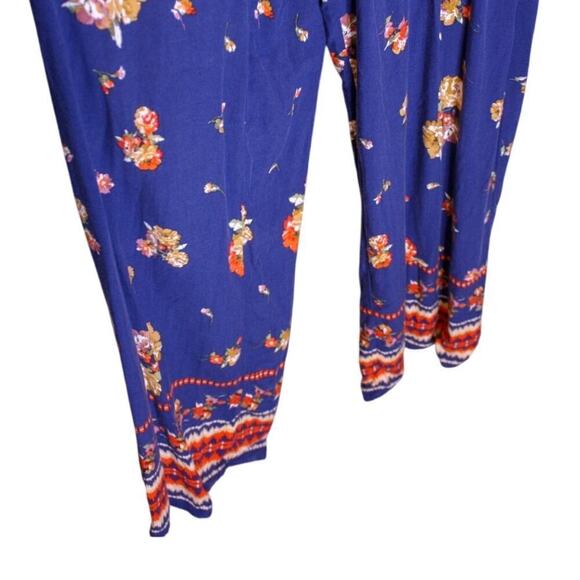 Band Of Gypsies Floral Jumpsuit Pantsuit Boho Hippie Resort Blue Brown - Picture 2 of 4